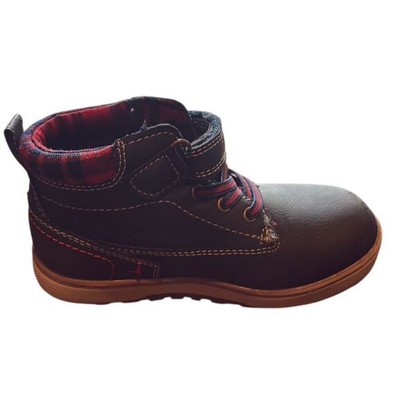 Eddie Bauer Toddler 10 Blue Red Winter Hiking Boots Strap Closure Plaid Preppy - Picture 7 of 12